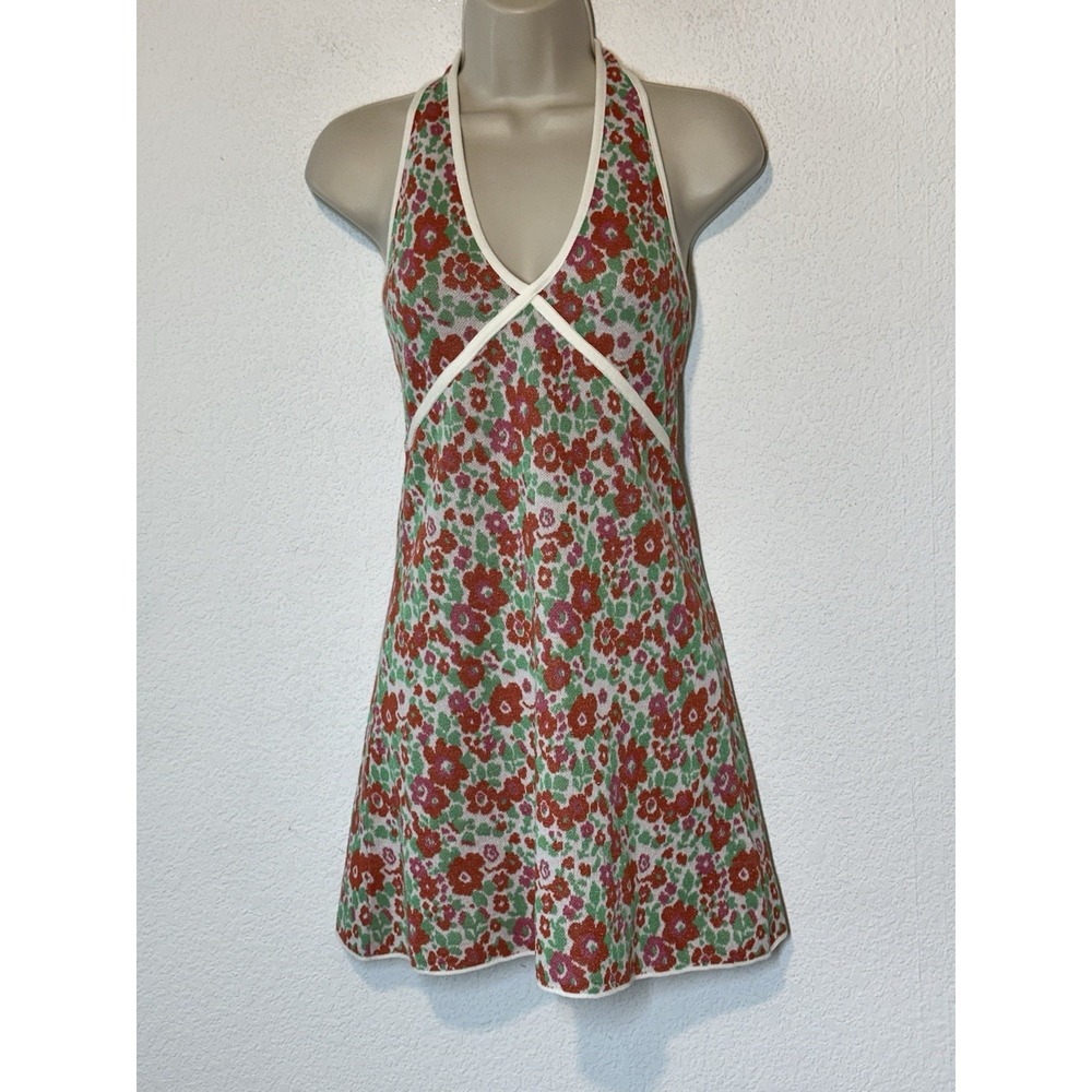 Zara Dress Size Small Retro Mini Floral Knit Halter Boho Hippie Festival Coqette